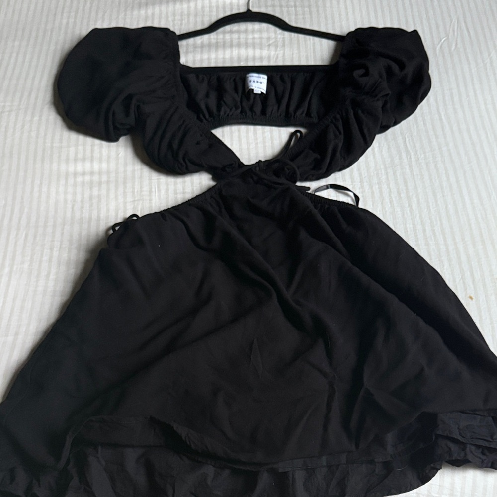 Black Sabo Skirt Puff Sleeve Dress